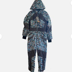Free People Floral Hooded Jumpsuit - Black and Blue